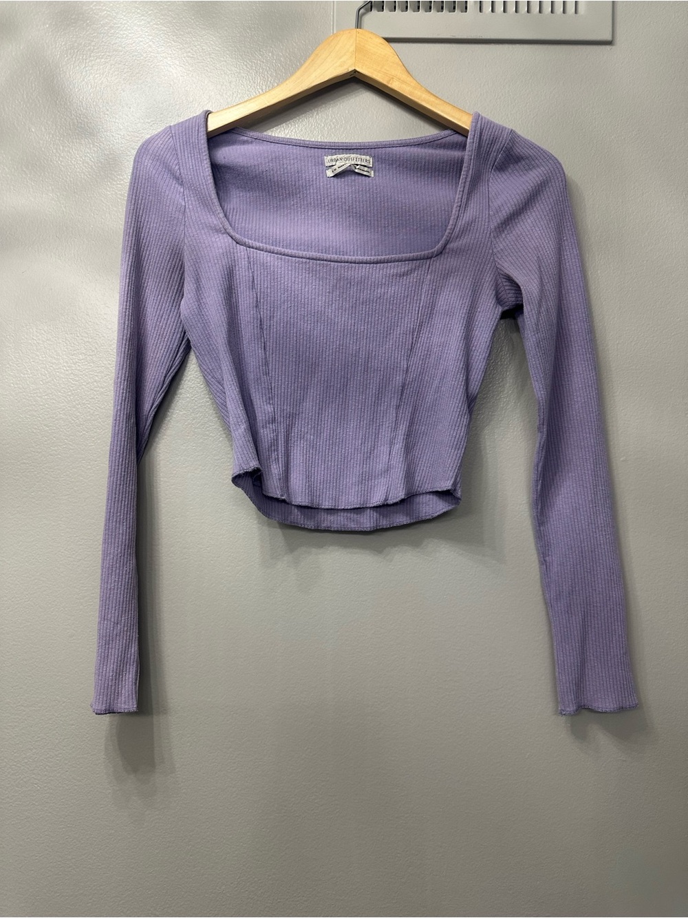 Urban Outfitters Lavender Ribbed Square-Neck Long Sleeve Top